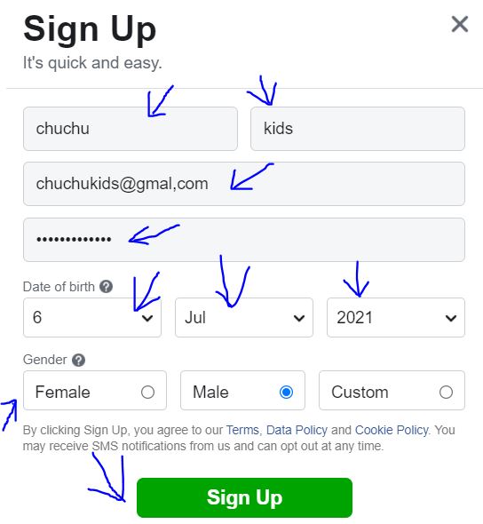 fill your all details on facebook