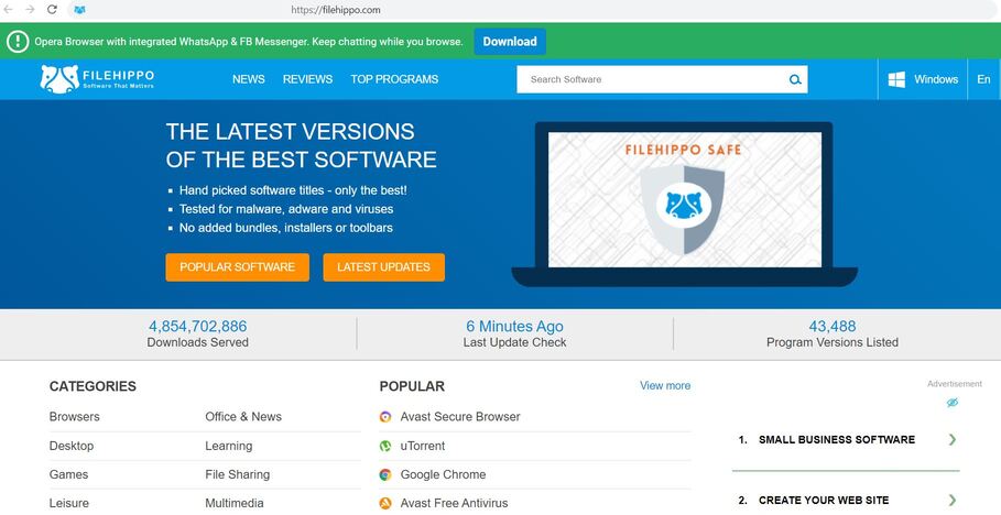 FileHippo popular website for software download