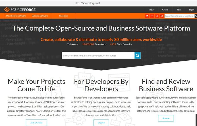 Sourceforge popular website for software download