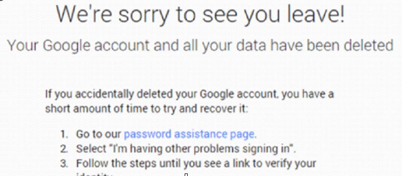 google gmail account delete hone ke bad aapko aisa show hoga